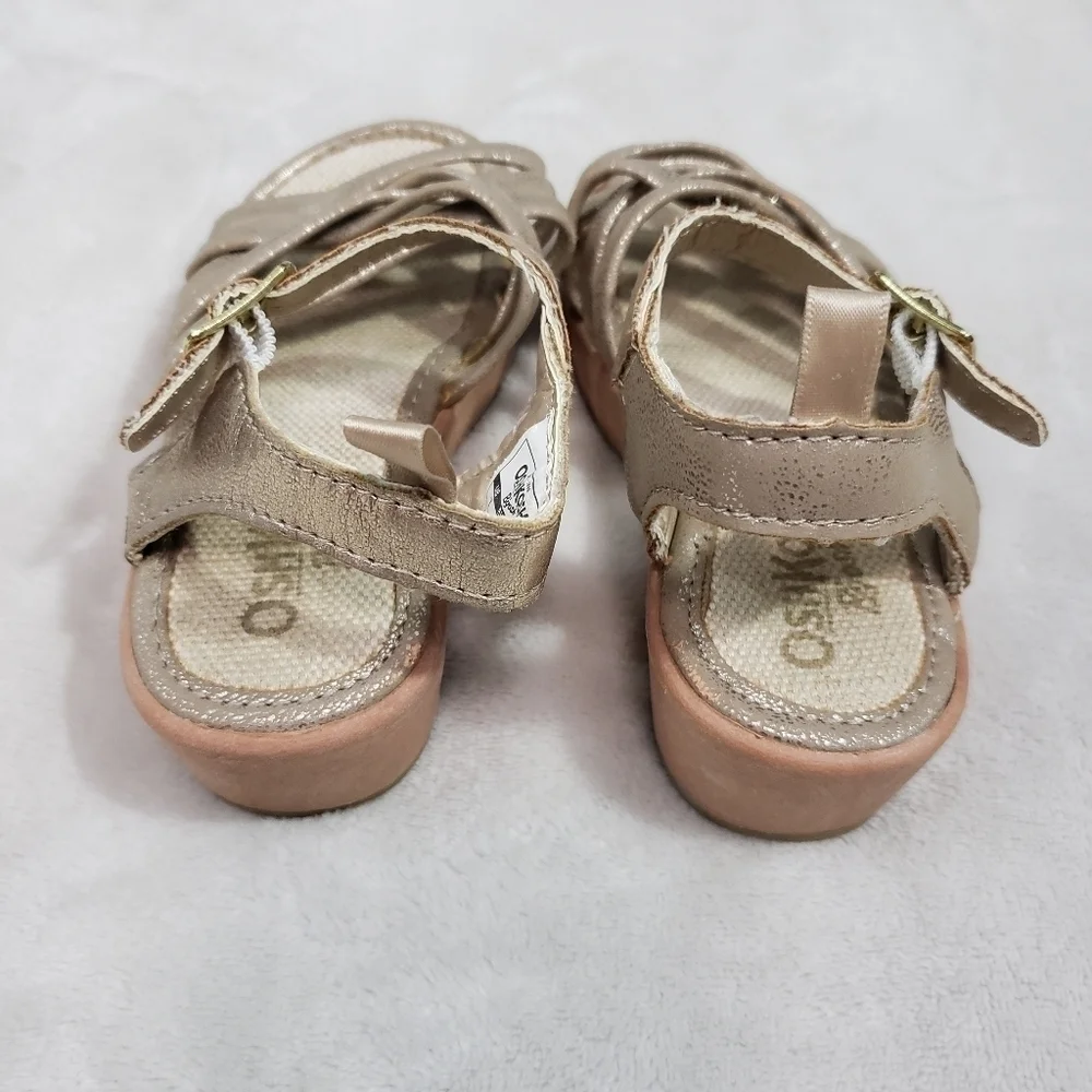 OshKosh Toddler Girls Metallic Gold Strappy Wedge Platform Ankle Sandals Size 7